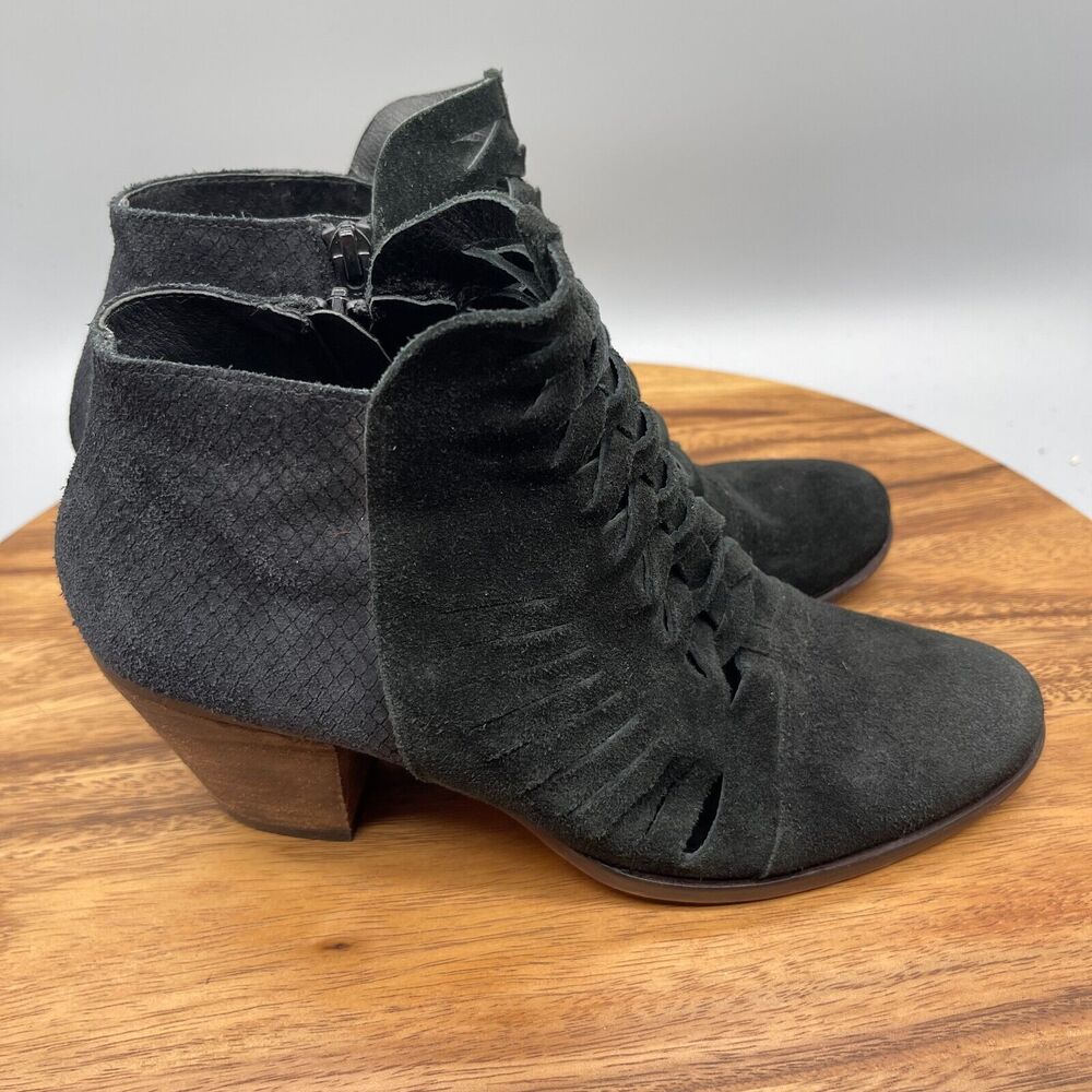Free People Loveland Woven Leather Suede Black Western Boho Ankle Boot 39 8.5